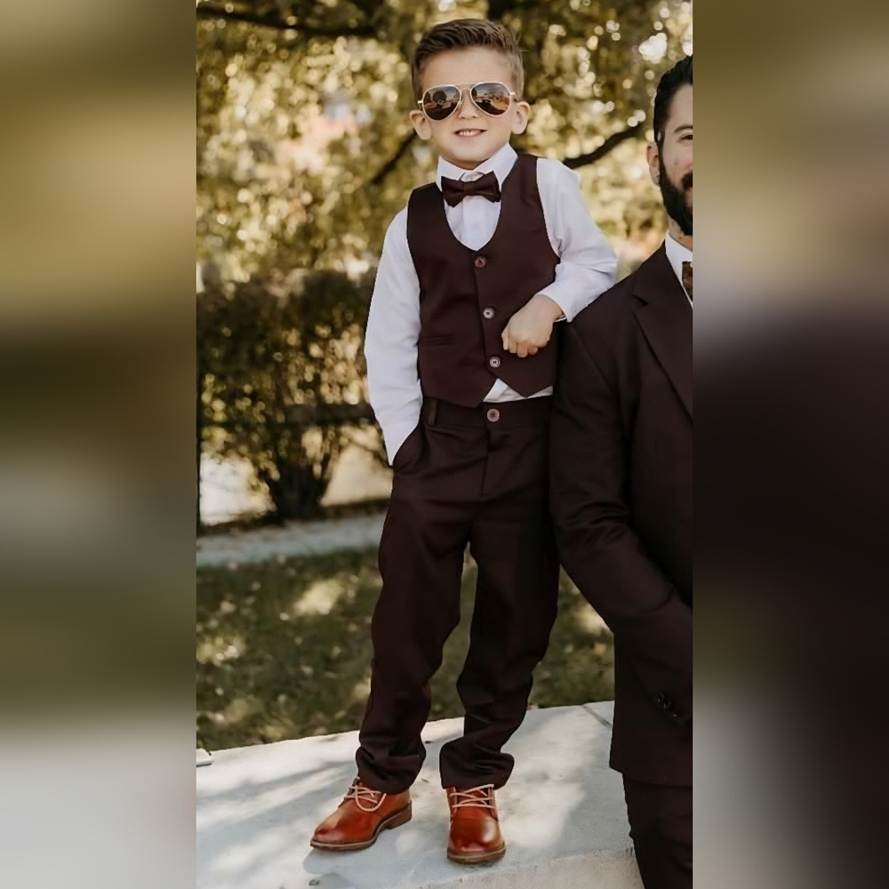 Stylish Boys Burgundy Suit with Bow Tie